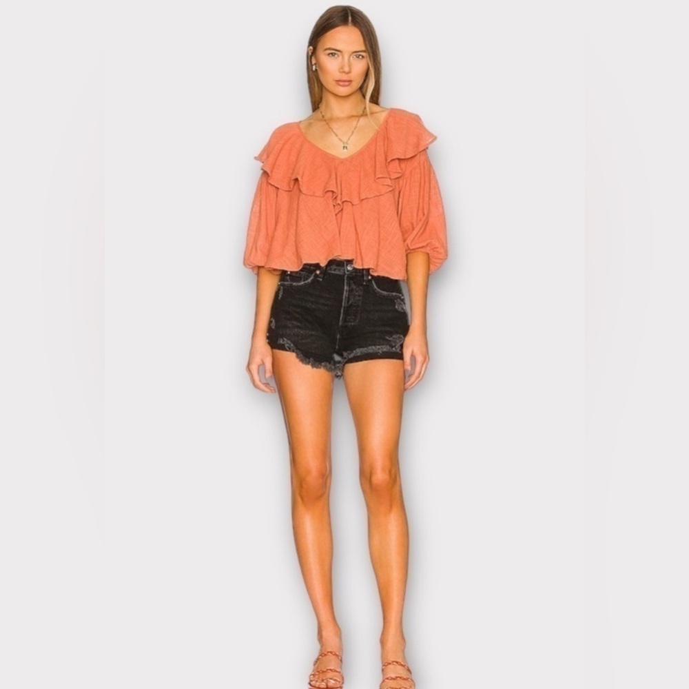 Free People Lasso High Rise Black Wash Raw Hem Distressed Denim Shorts Size 25 - Picture 5 of 15